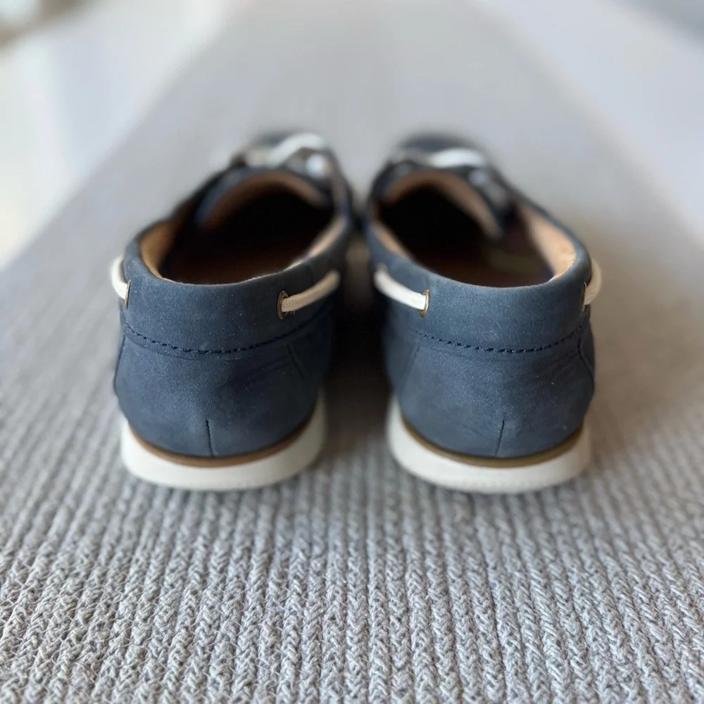 Florsheim Atlantic Moc Toe Navy Blue Leather Boat Shoe Tie Loafers Mens Sz 7.5
